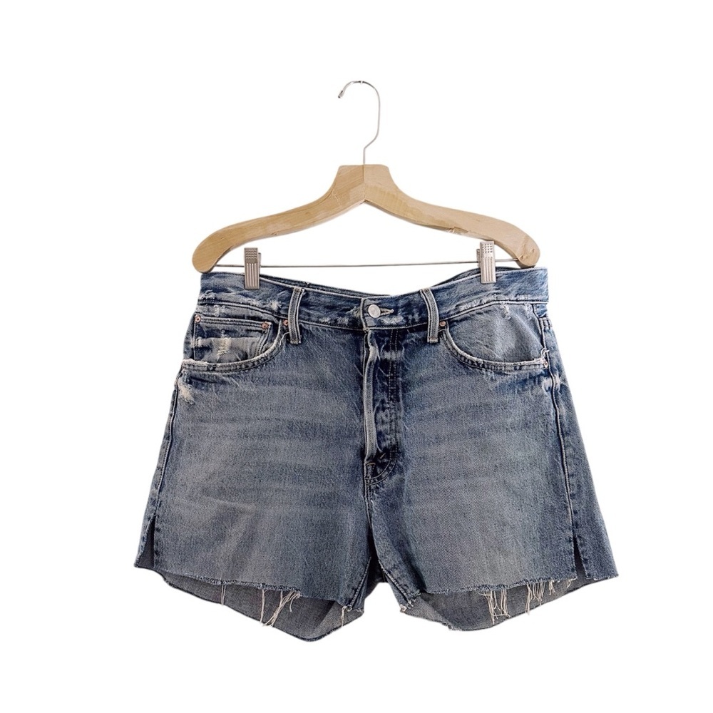 MOTHER Blue Distressed Denim Jean Shorts